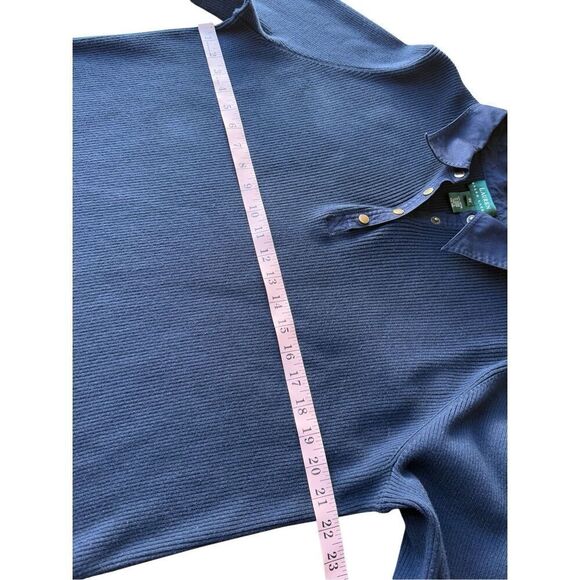 Lauren Ralph Lauren Navy Blue Collard Ribbed Knit Pullover Ling Sleeve top - Picture 11 of 11